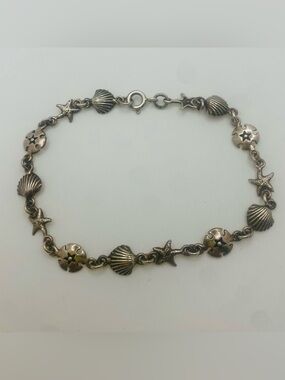 925 Sterling Silver Nautical Charm Bracelet - Starfish, Shell & Sand Dollar